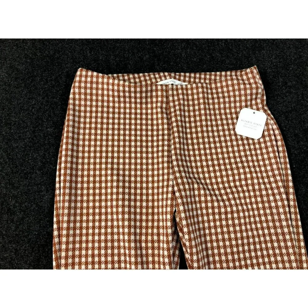 Altar'd State Womens Pants Brown White Size Lg Mid Rise Check Lightweight - Picture 2 of 11